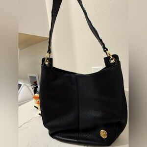 Vince Camuto Black Leather Bucket Bag with Gold Hardware